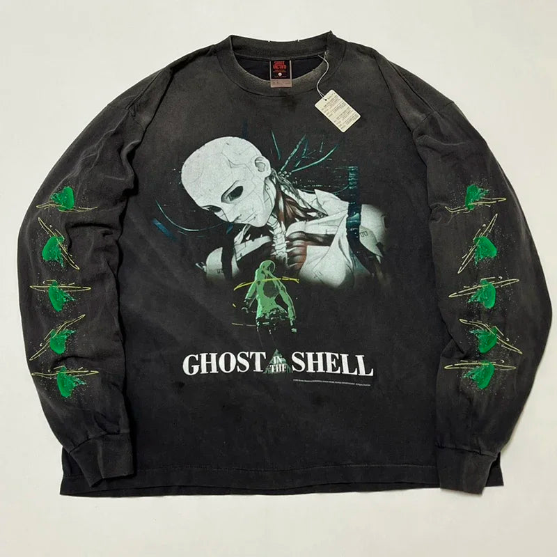 Co Branded Style Saint Retro Round Neck Shell Attack Team Cartoon Graphic T Shirts High Street Casual Men Women 1:1 Fashion Tees