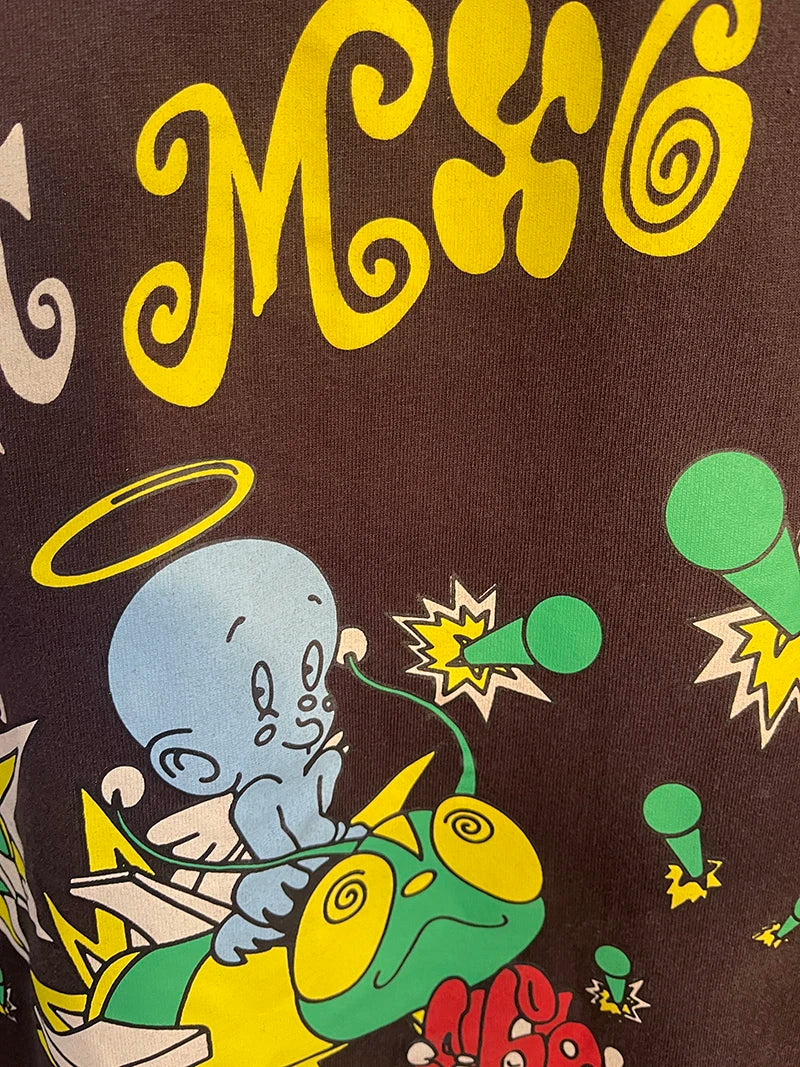 Street Fashion Saint Cartoon Happy Angel Oversized T Shirt Casual Men Summer Cotton Washed Vintage Tee