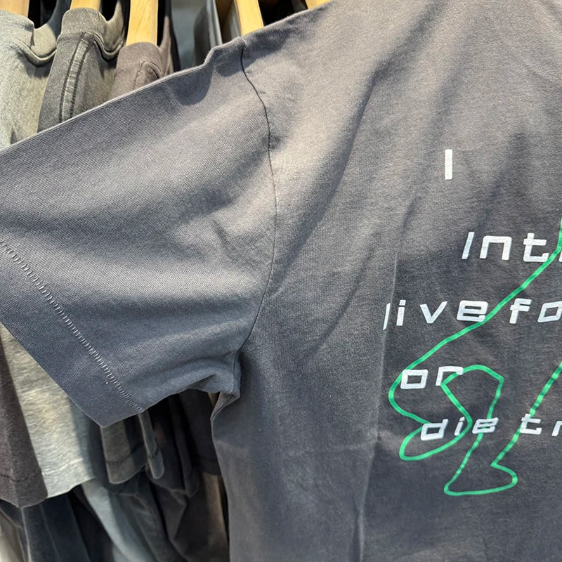 26ss Saint Retro Slogan Inteno To Liveforever on Die Trying Graphic T Shirts High Quality Men Women Street Fashion Tees
