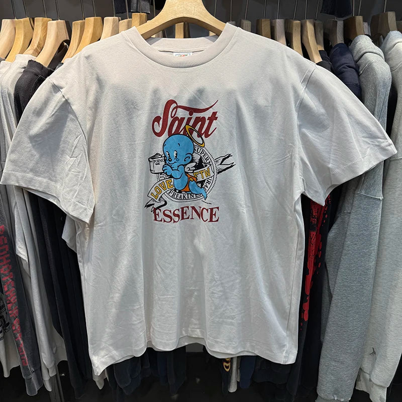 Vintage Cartoon Read Baby Graphic T Shirts High Street Casual Cotton Summer Men Saint Fashion Short Sleeve