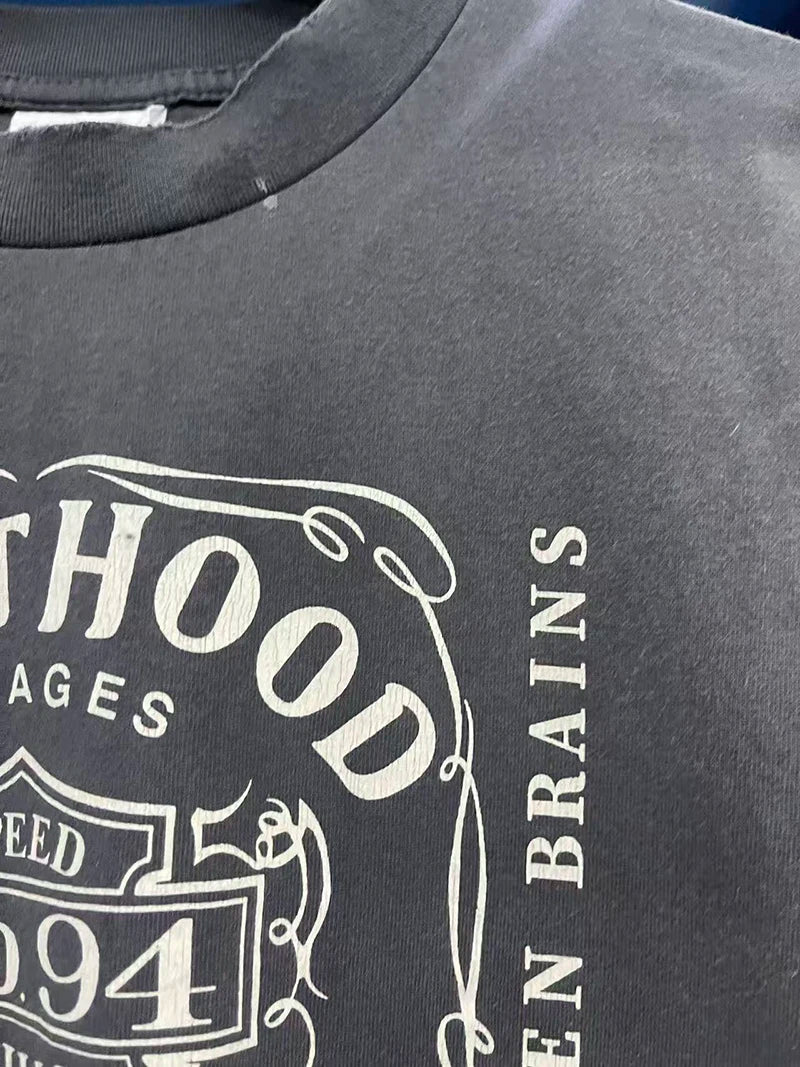 Street Fashion Saint Cotton Summer Plain Knit American Retro Short Sleeve Heart-shaped Print Skeleton T Shirts