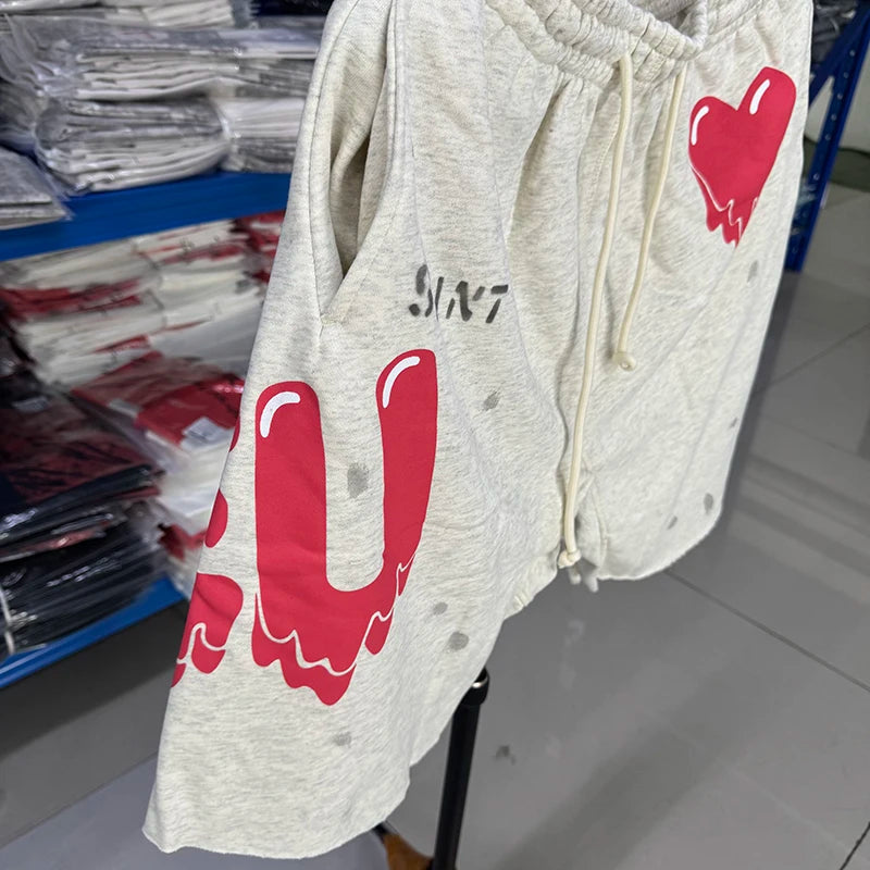 EU Heart-shaped Saint Washed Distressed Retro High Quality Cotton Short Pants Men Summer