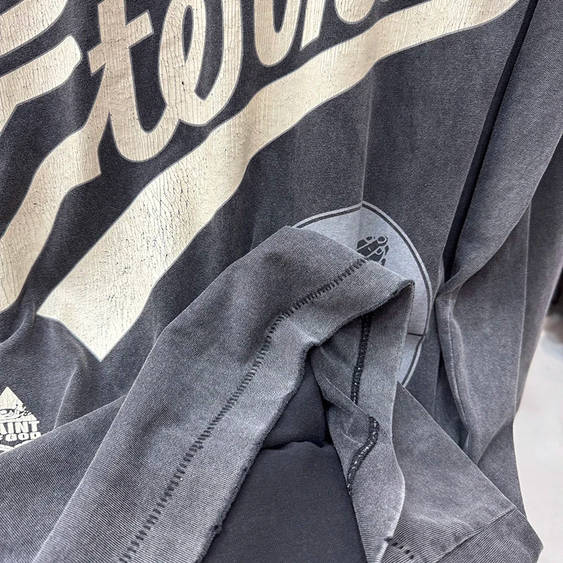 Vintage Saint Prayer Printed Graphic T Shirts High Street Casual Men Women Loose Fashion Long Sleeve