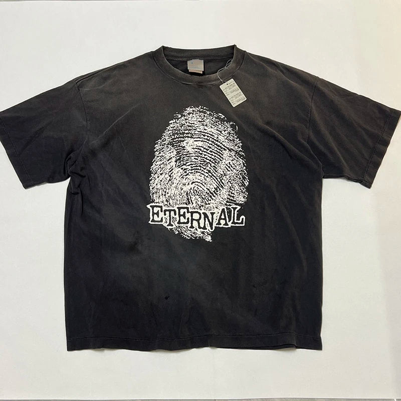 Washed Vintage Saint Letter Print Harajuku Oversized T Shirt High Street Casual Men Women 1:1 Cylindrical Tees