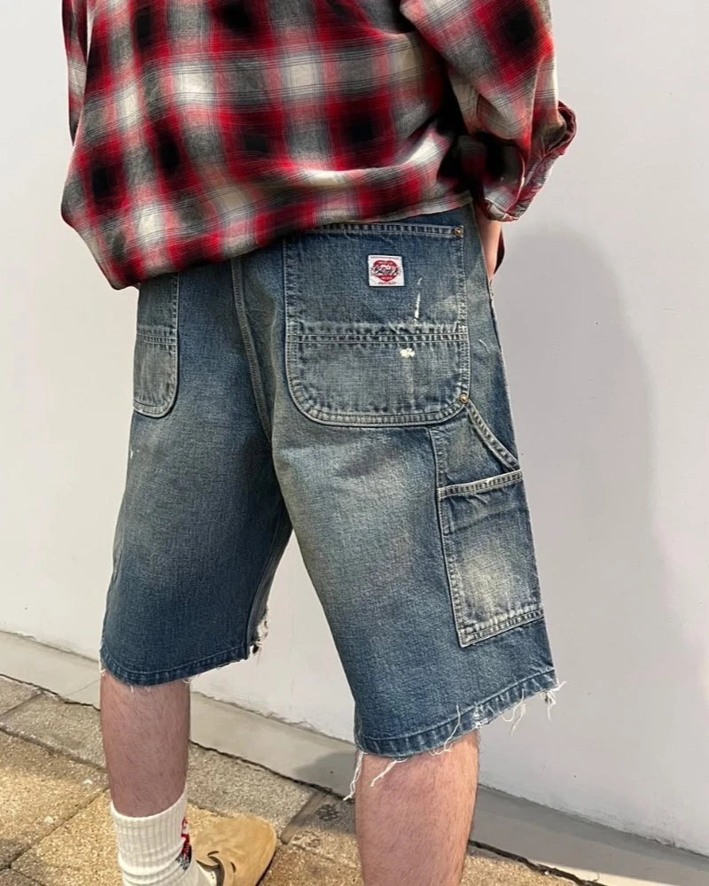 25ss Summer New Saint Washed Splash-ink Shorts for Men High Street Fashion Tassel Style Jeans Best Quality