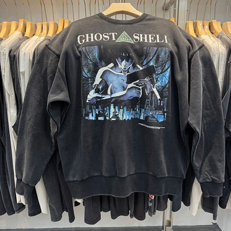 Harajuku Saint Round Neck Loose Portrait Print Graphic Sweatshirt Streetwear Men