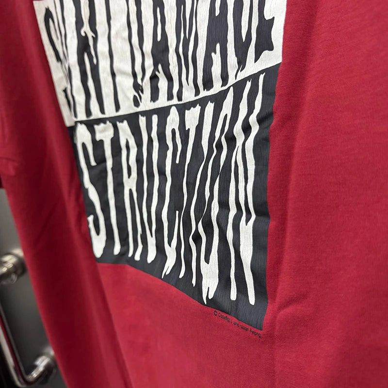 Retro Red Saint Washed 100%cotton Oversized T Shirt Japan Style Letter Crack Print Casual Fashion Short Sleeve