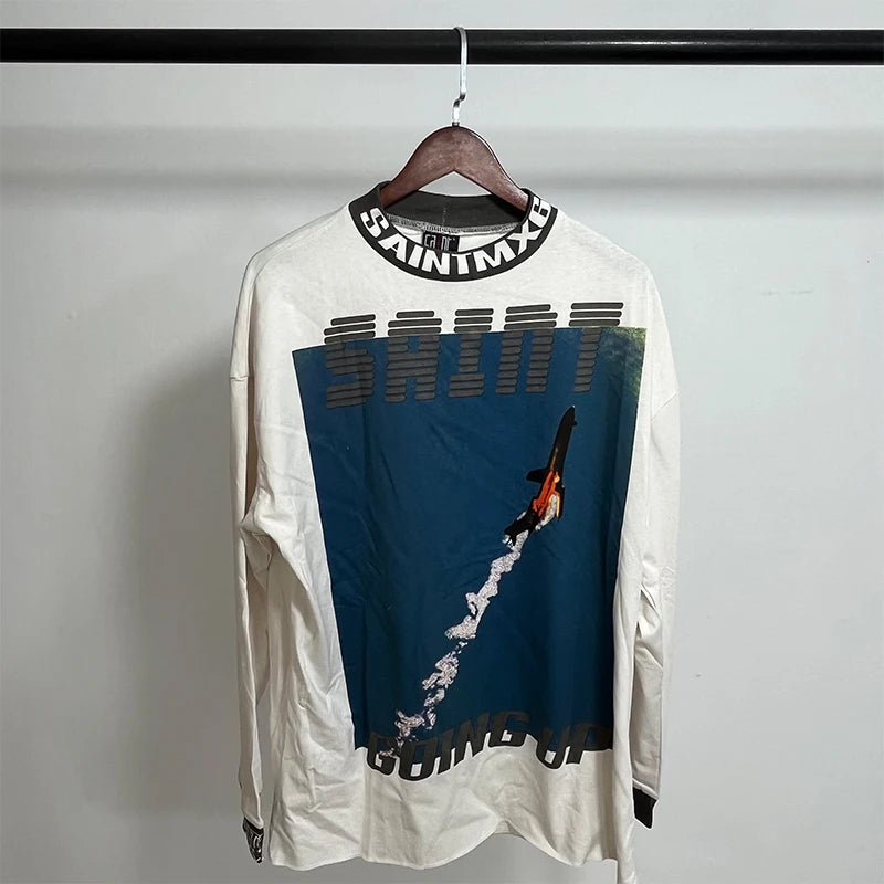 Street Fashion SAINT XXX STB Round Neck Oversized Men T Shirt Vintage Casual Cotton Autumn Long Sleeve Series