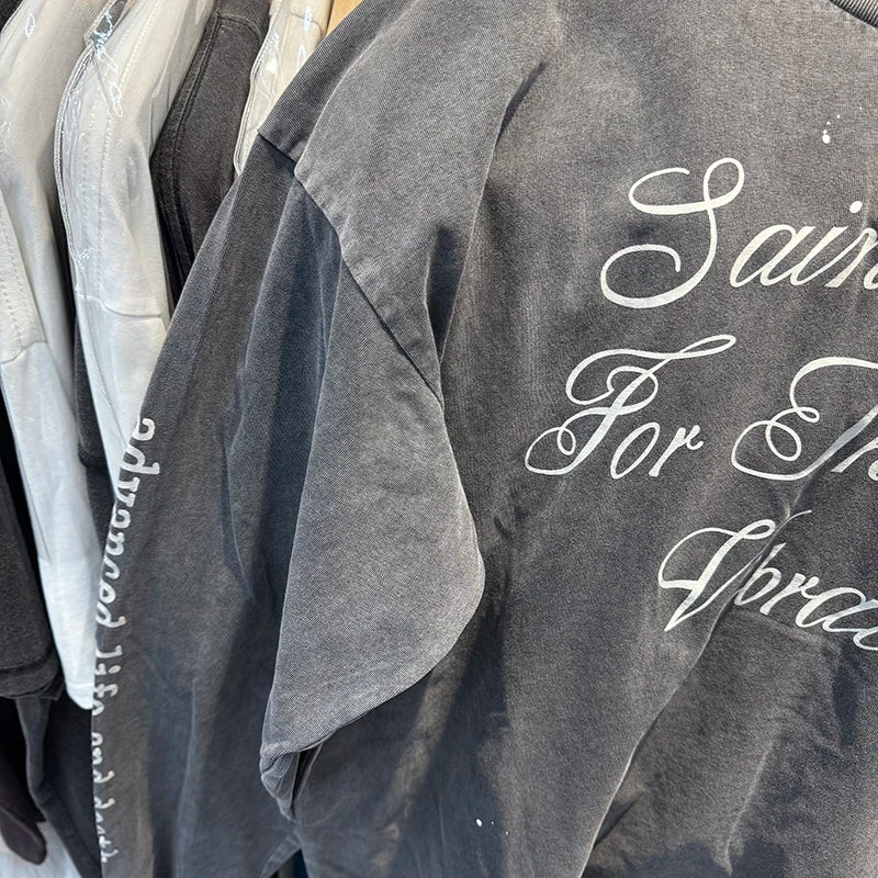 Best Quality Saint Harajuku Loose T Shirts for Men Japan Style Skulls Printed Vintage Long Sleeve Tees