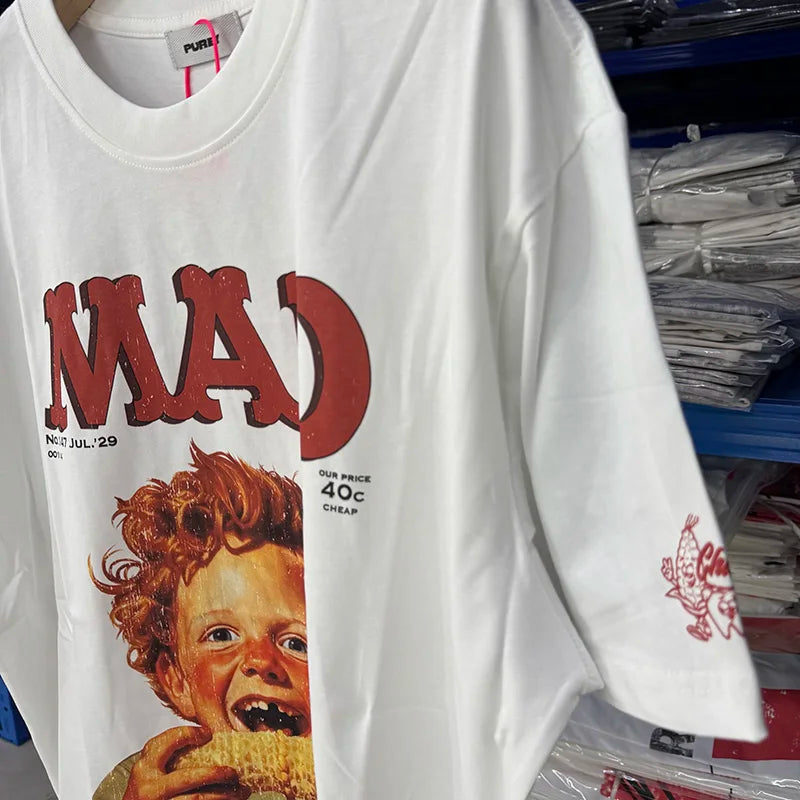 25SS Purey WR MAD Newman Boy Pattern Print Oversized T Shirt High Quality Pure Cotton Youth Fashion Popular Tees