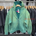 Retro Green Saint American Style Hole Men Women Hoodies Casual Fashion Zipper Winter Coat