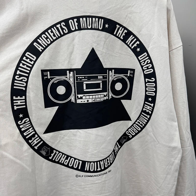 Autumn Fashion Saint Large Letter Print American Style Oversized T Shirt Cotton Vintage Washed Long Sleeve Men