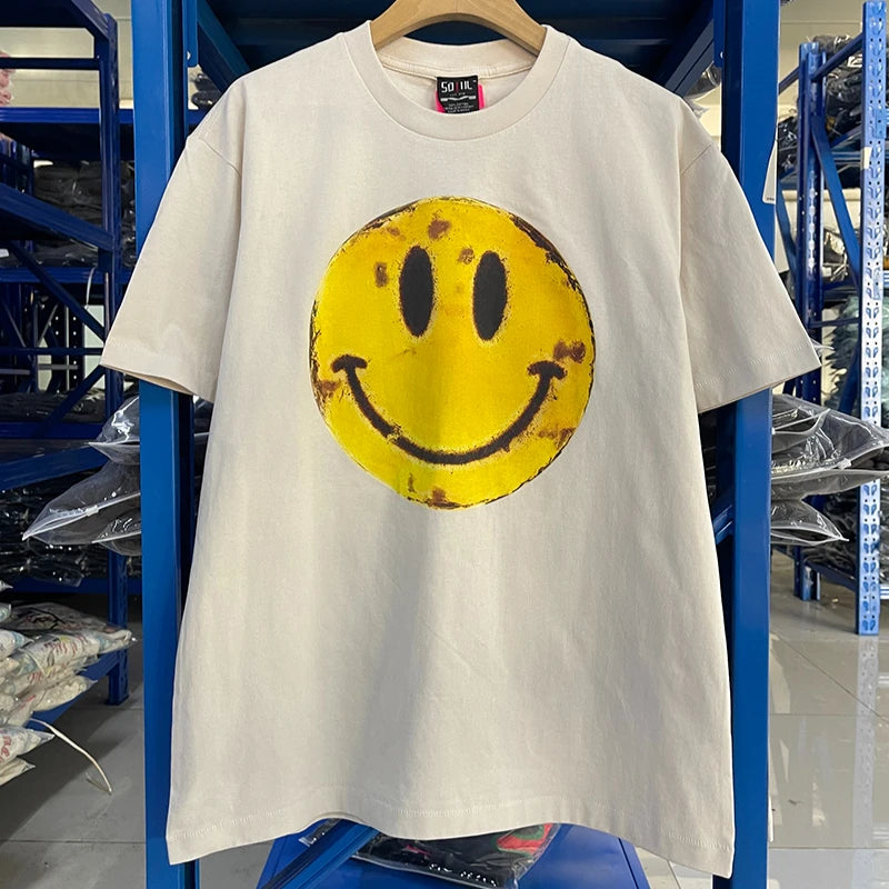 Vintage Washed Saint Blue Angel Oversized T Shirt Summer Cotton Cartoon Short Sleeve Fashion Men Women 1:1 Streetwear