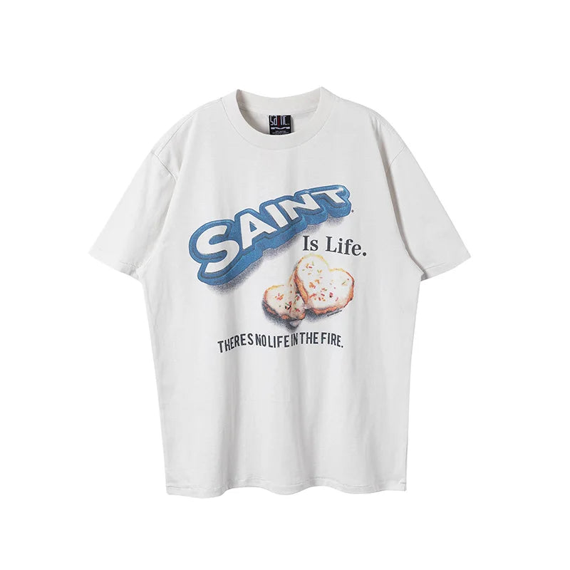 VTG Nine Toothed Nail Round Neck Oversized T Shirt Men High Street Casual Summer Cotton Saint Fashion Short Sleeve