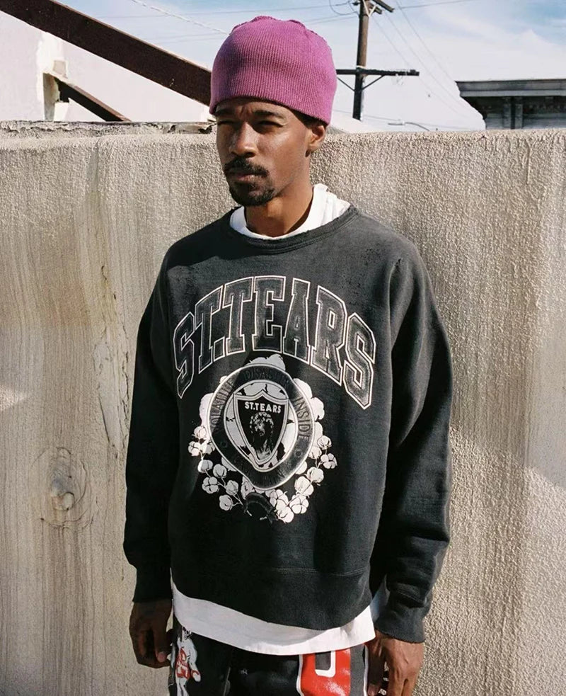 Harajuku Saint Round Neck Loose Portrait Print Graphic Sweatshirt Streetwear Men