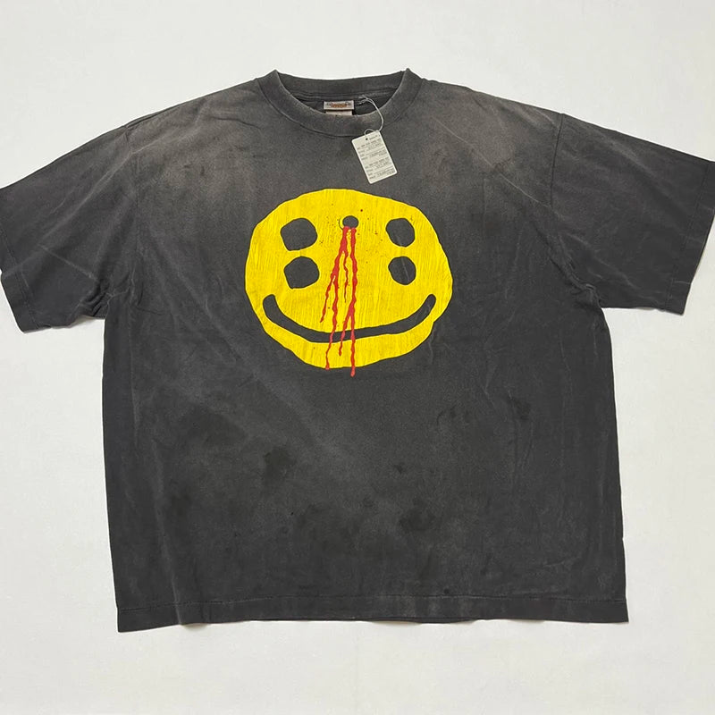 Washed Vintage Saint Letter Print Harajuku Oversized T Shirt High Street Casual Men Women 1:1 Cylindrical Tees