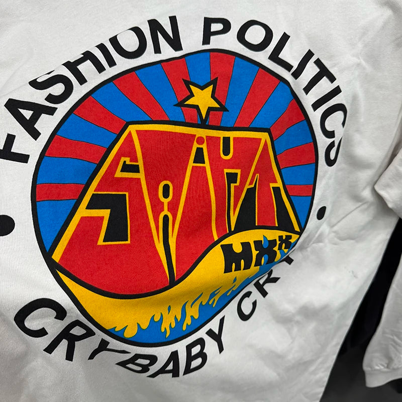 Washed White Saint Fashion Red Circular Printed Autumn Pure Cotton Long Sleeve Mens T Shirts