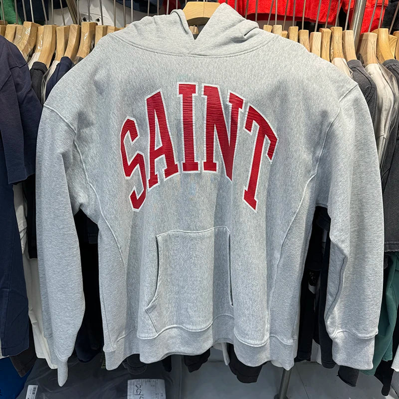 Fashion Grey Saint Vintage Hoodie High Street Casual Men Women 1:1 Winter Tops Best Quality