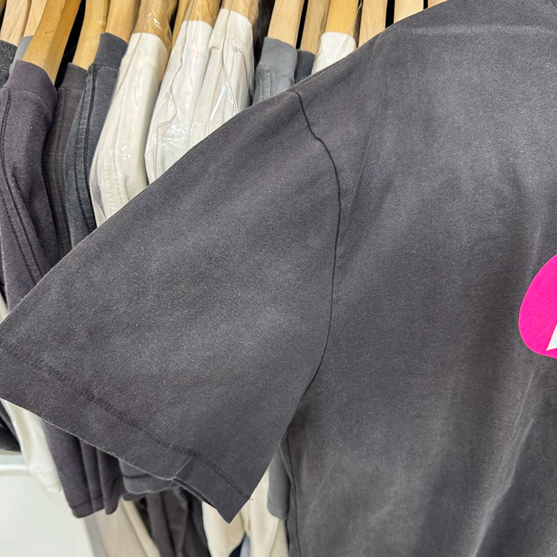 Washed Saint Letter Series Pink Print Skulls Graphic T Shirts High Street Casual Men Women Summer Tops