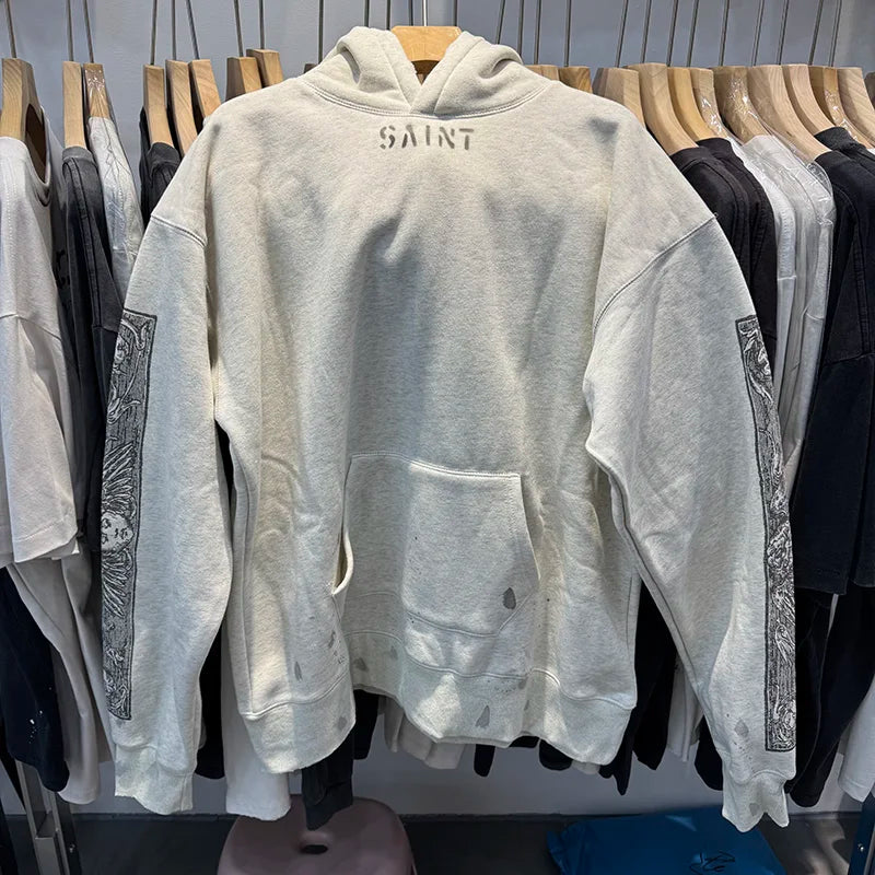 Streetwear Saint Casual Fashion Hoodie High Quality Harajuku Graffiti Logo Oversized Men Thicken Pullover
