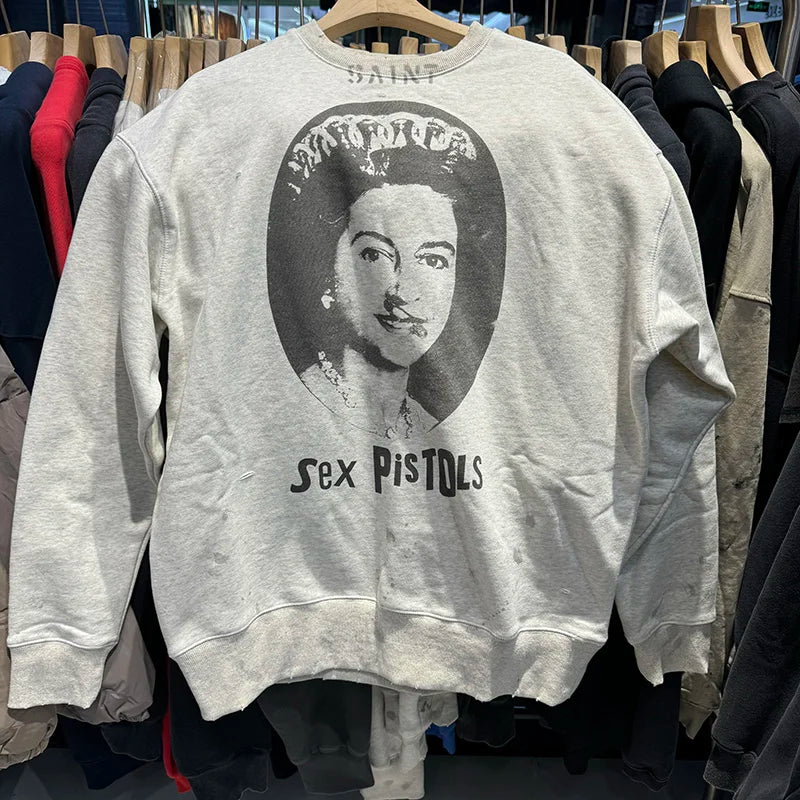 New Saint O-Neck Punk Style Crown Graphic Printing Men Women Sweatshirt Street Fashion