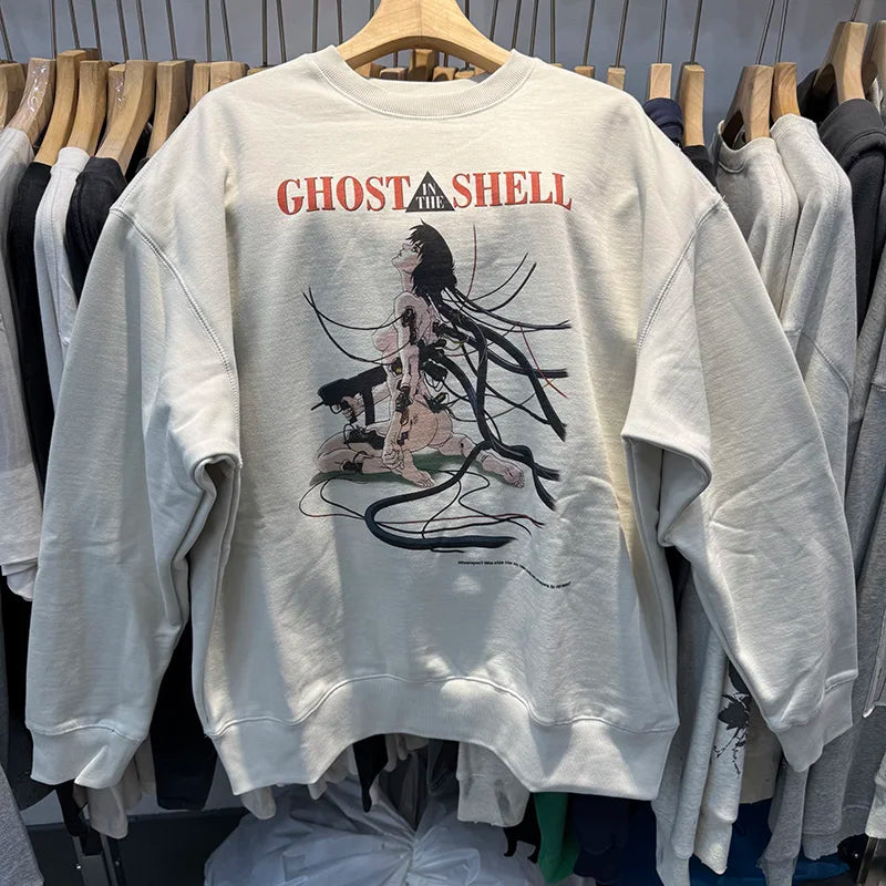 Cartoon Style Saint Round Neck Anime Female Warrior High Quality Sweatshirts White Men Streetwear