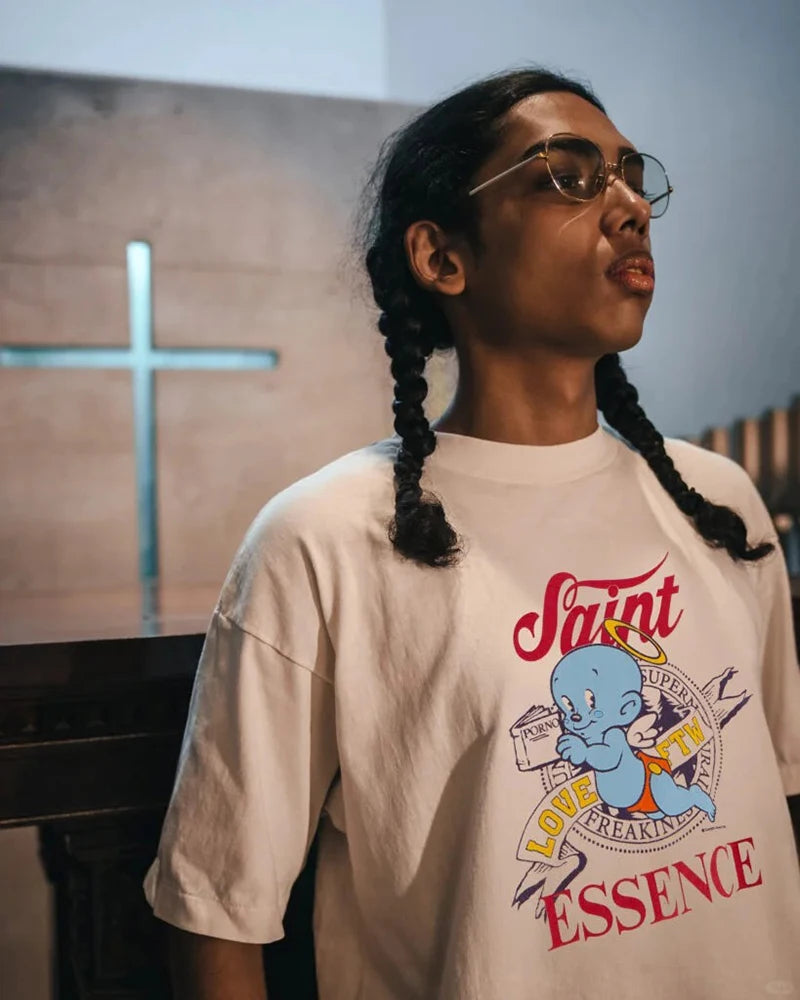 Vintage Cartoon Read Baby Graphic T Shirts High Street Casual Cotton Summer Men Saint Fashion Short Sleeve