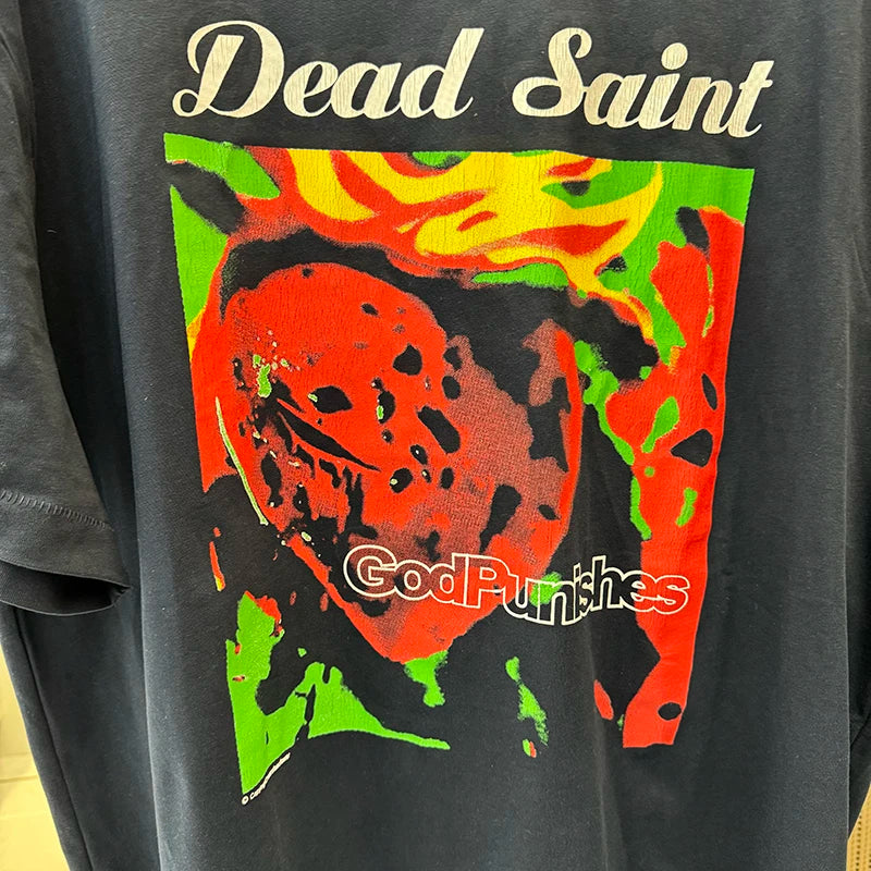 Streetwear Saint Retro Blue Gothic Graphic T Shirts High Quality Pure Cotton Short Sleeve