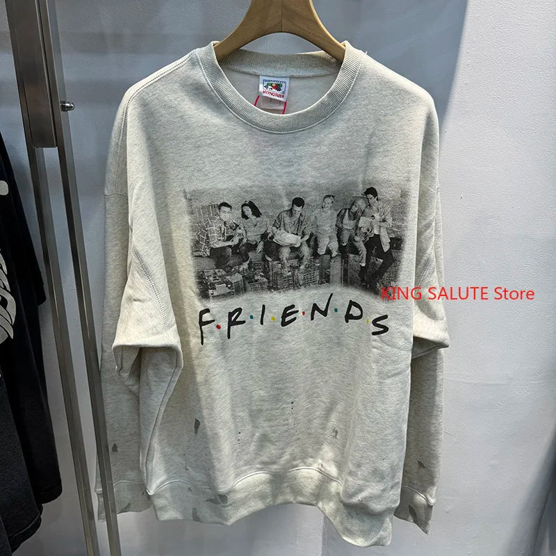 Harajuku Saint FRIENDS Portrait Printed Retro Sweatshirt Casual Fashion Pullover Men