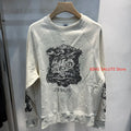 Loose Saint Hole Washed Graffiti Vintage Round Neck Sweatshirt Streetwear Men