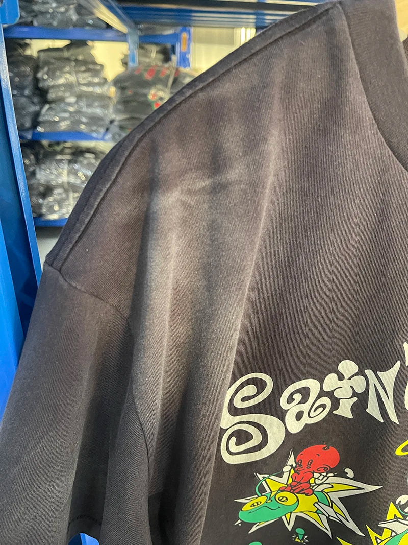 Street Fashion Saint Cartoon Happy Angel Oversized T Shirt Casual Men Summer Cotton Washed Vintage Tee