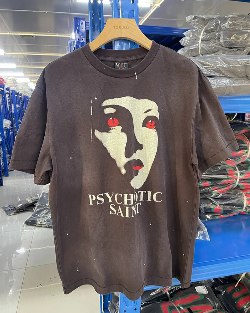 25SS Saint Cartoon Style Female Warrior Graphic T Shirts Street Fashion Men Short Sleeve