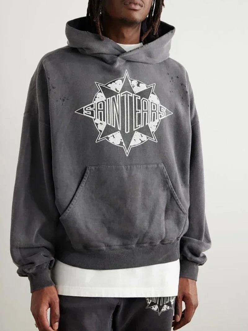 Winter Saint Tears High Quality Heavy Fabric Washed American Style Street Fashion Sets Loose Sports Pullover Hooded Men Ins