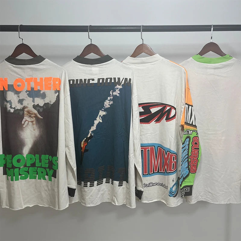 Street Fashion SAINT XXX STB Round Neck Oversized Men T Shirt Vintage Casual Cotton Autumn Long Sleeve Series