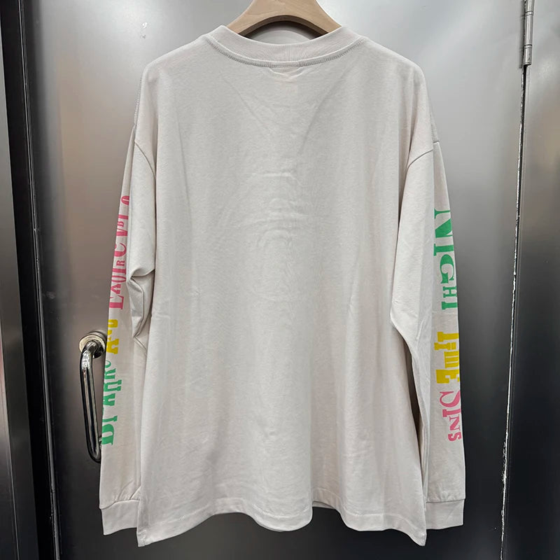 High Street Trend Saint O-Neck Lips Print Portrait Series Graphic T Shirts Autumn Winter Men Women Pure Cotton Long Sleeve