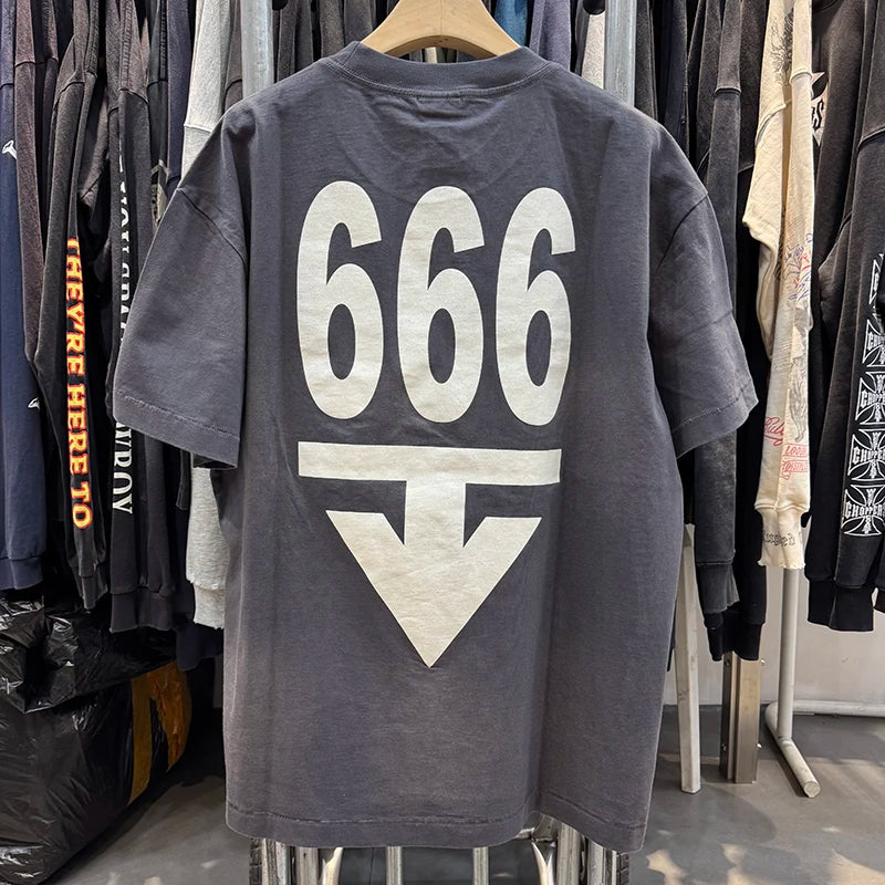 Good Quality Washed Liberty Skulls Print Saint Men T Shirt American Retro High Street Casual Fashion Short Sleeve