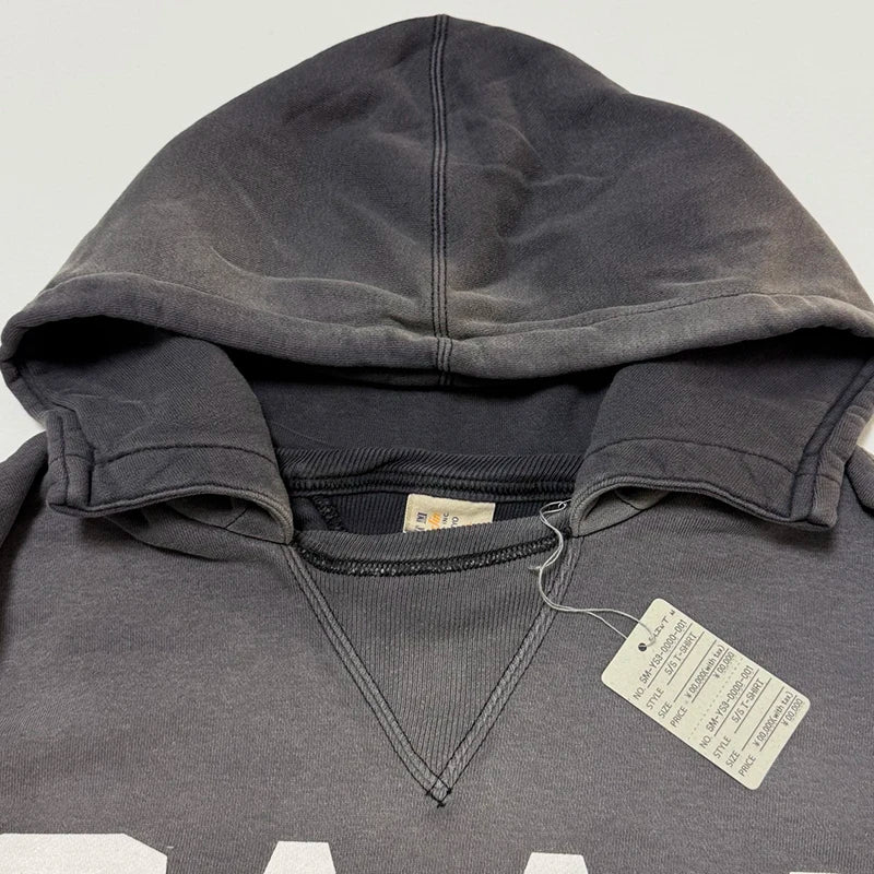 Washed Saint SAAA Letter Print American Retro Wide-waisted Hoodie Men High Street Casual Thick Large Pocket Sweatshirt