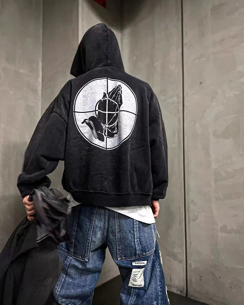 Winter Trend Saint Retro Washed High Quality Mens Clothing Hoodies High Street Casual Oversized Thicken Pullover