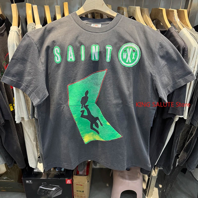 26ss Saint Retro Slogan Inteno To Liveforever on Die Trying Graphic T Shirts High Quality Men Women Street Fashion Tees