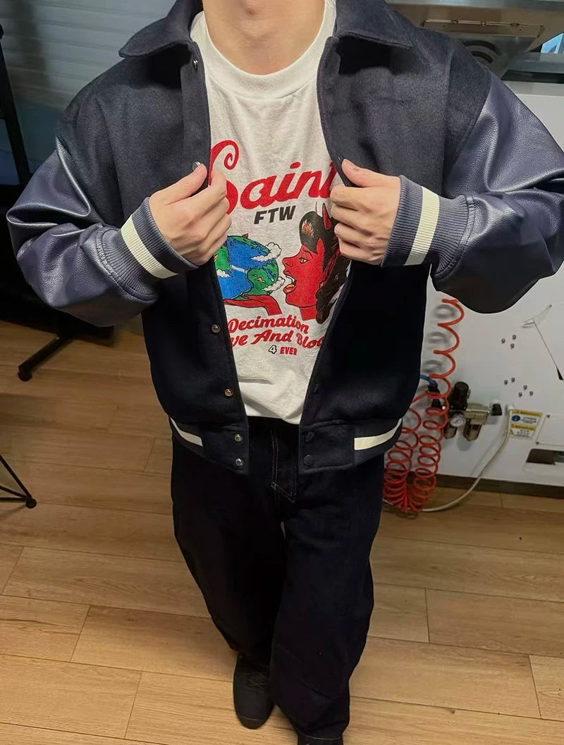 Vintage Summer Saint Crewneck Devil Printed T Shirt for Men Love and Blood High Street Short Sleeve