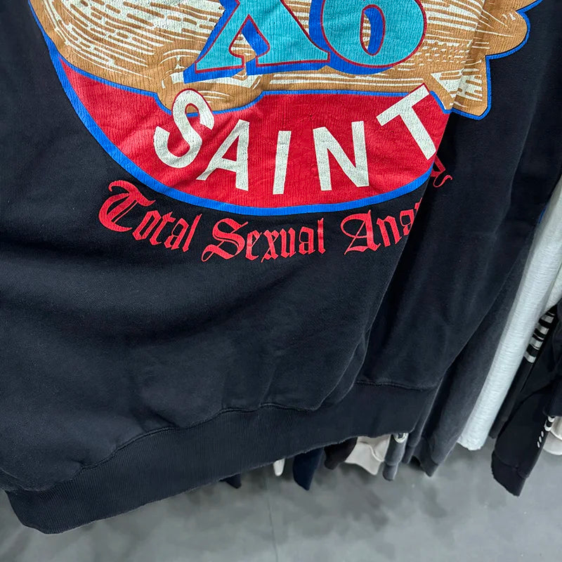 Co Branded Style Saint X LASTMAN Circular Pattern Letter Print Logo Ribbed Sleeves Crewneck for Men Sweatshirts