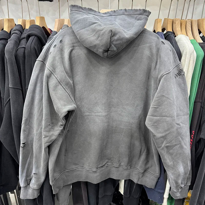 Solid Saint Zipper Hoodies Retro High Quality Washed Damage Style Popular Fashion Winter Coat