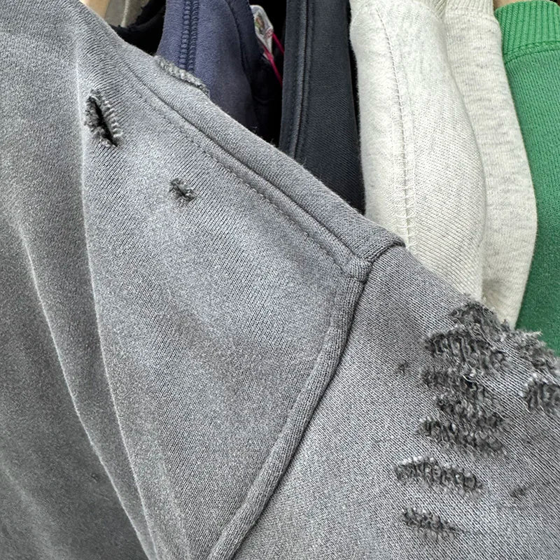 Solid Saint Zipper Hoodies Retro High Quality Washed Damage Style Popular Fashion Winter Coat